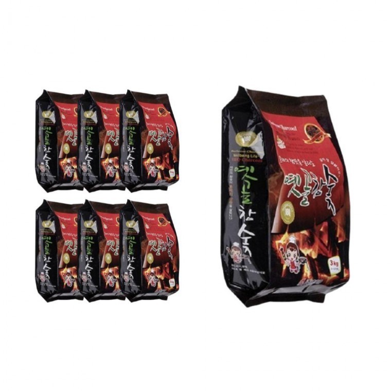 지피니 옛골 참숯 3kg + 착화제 포함 6개입 1박스 - 상품 이미지