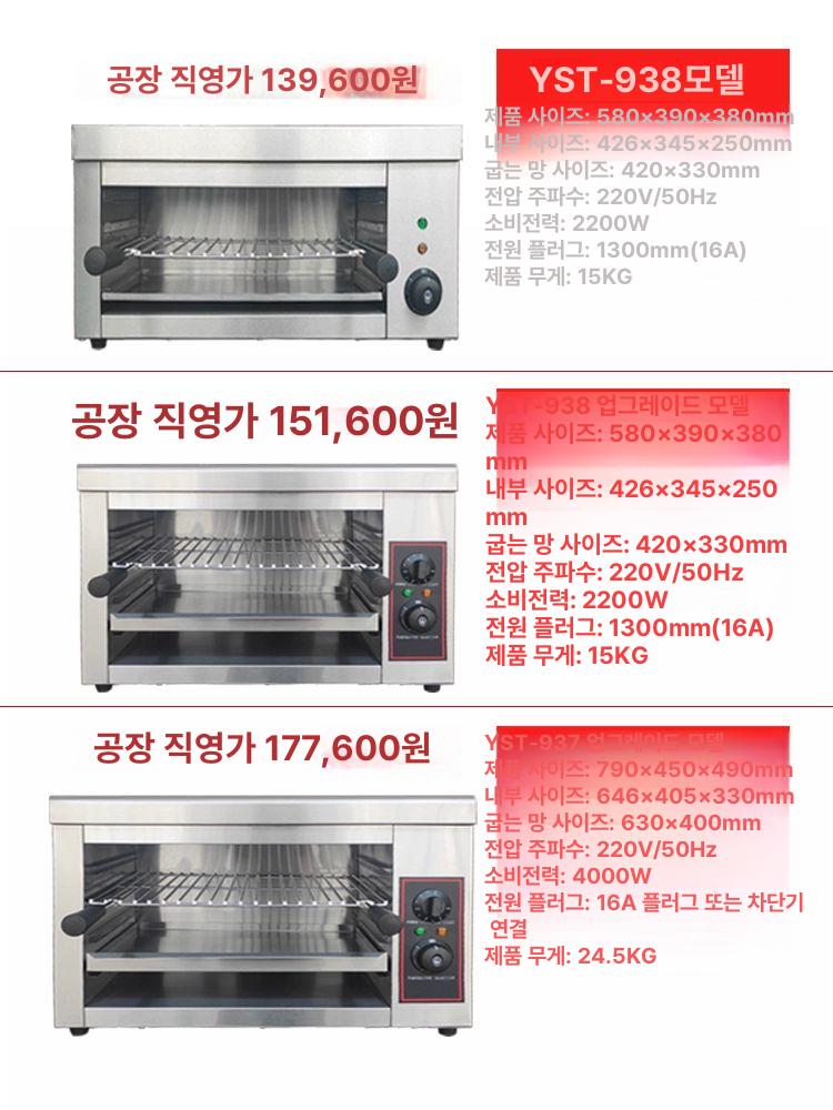 생선구이기계 생선굽는기계 오븐 스테인리스 스틸 업소용 탁상형 전기식 온도조절 기능 서랍식 936 (특가 프레임 오일팬 없음) 트레이 1개 - 상세 이미지 4