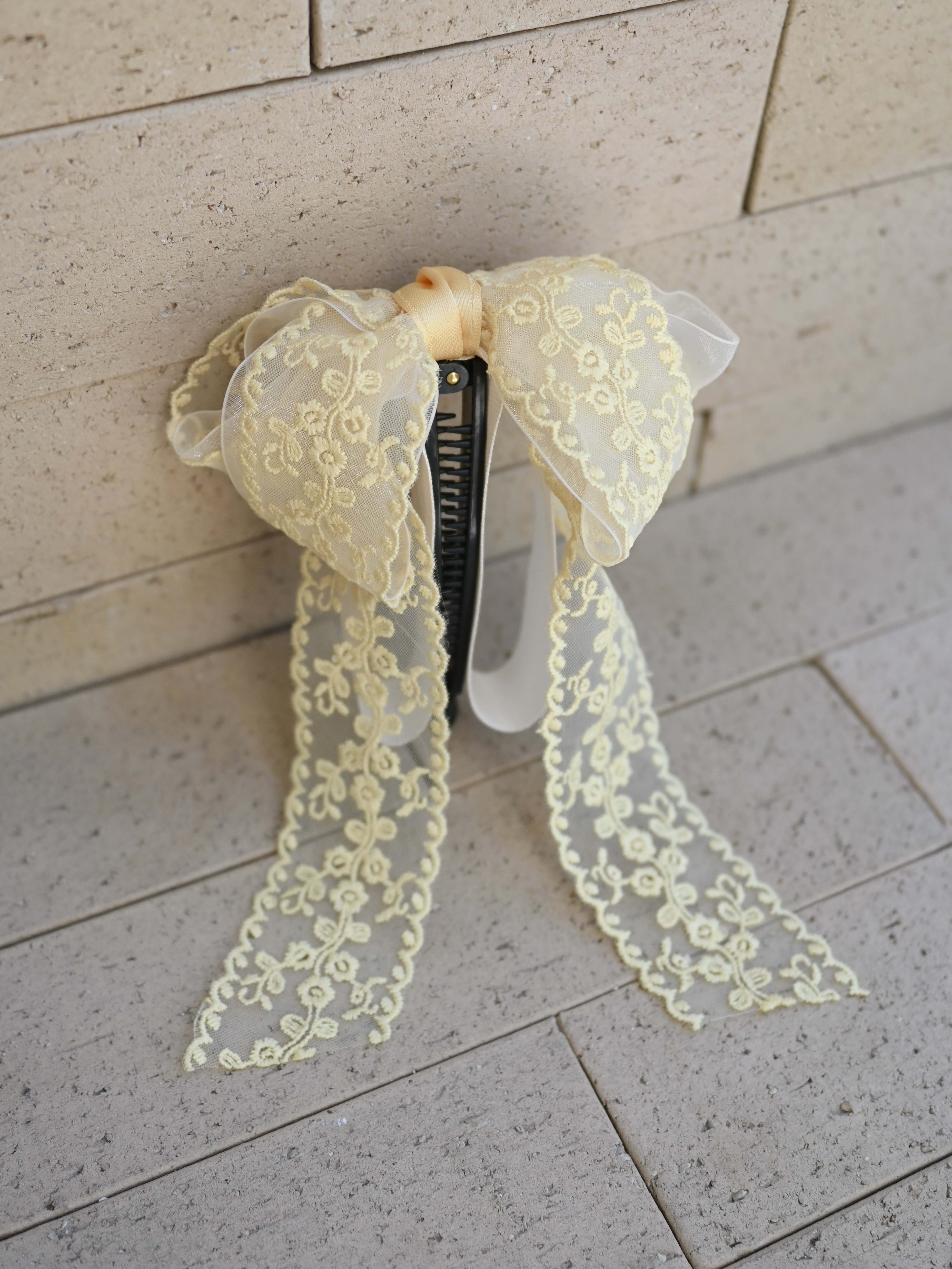 롱꼬리 레이스 빅 리본바나나핀 올림머리 반묶음 집게 10cm 이미지 7