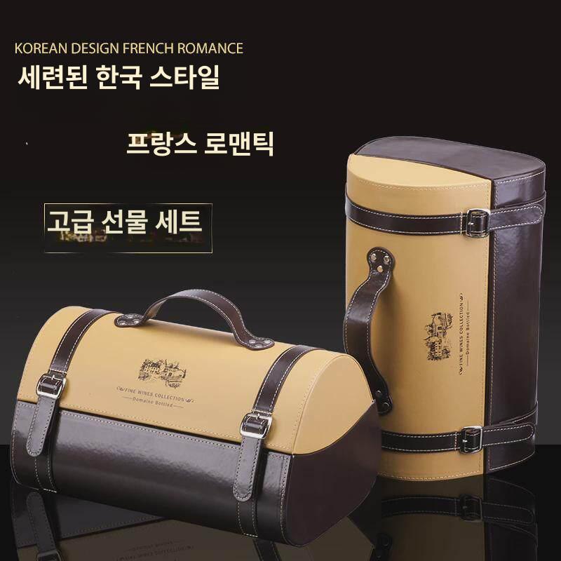 와인 캐리어 고급 가방 가죽 케이스 선물 포장 베이지+브라운 싱글 - 상세 이미지 2