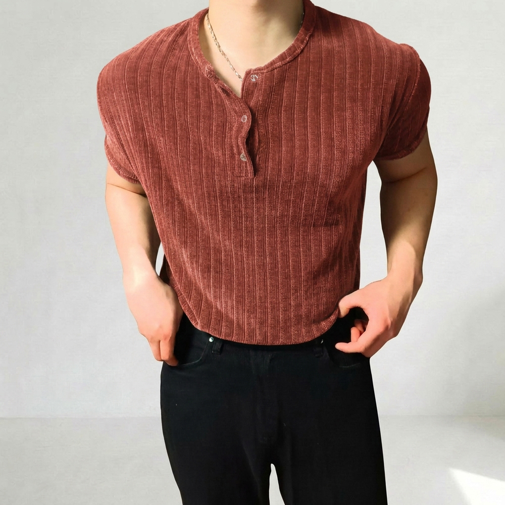 페일라인 머슬핏 벨로아 헨리넥 반팔니트 브릭, FREE(One size) - 상품 이미지