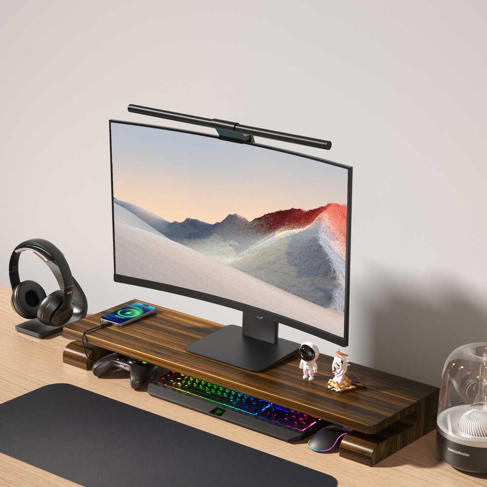 원목 모니터 선반 RGB 받침대 용 USB 1100mm 멀티 허브 - 상세 이미지 3