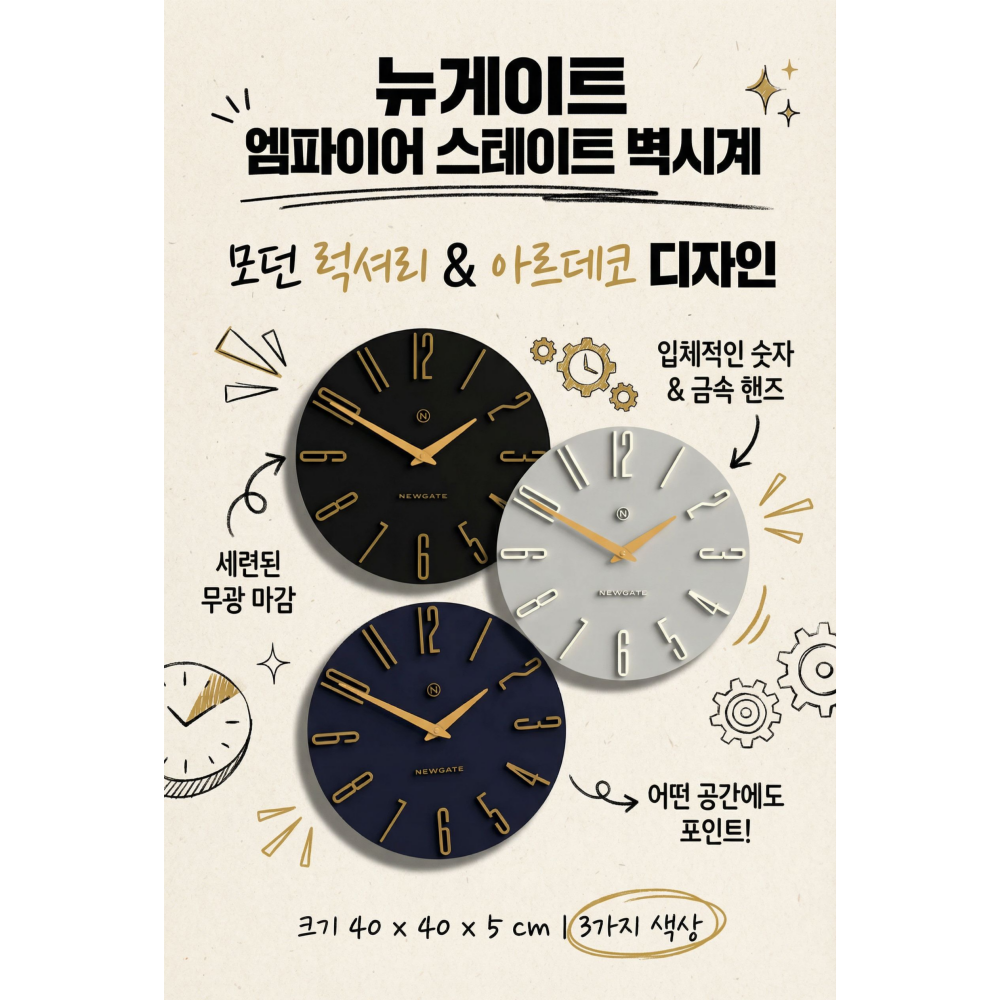 뉴게이트 엠파이어 스테이트 벽시계 페트롤블루 이미지 8