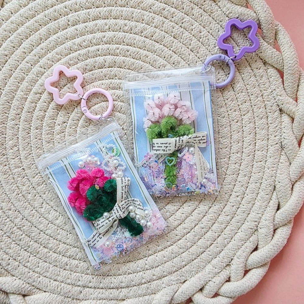 J2K 카네이션 모루 글리터 파츠 지퍼백 키링 DIY KIT 만들기 모루공예 키홀더 - 상세 이미지 3