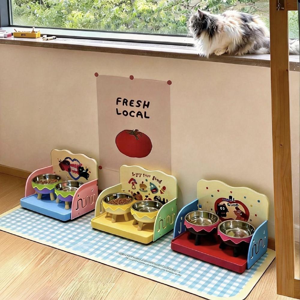 고양이 강아지 밥그릇 유니크한 그릇 키높이 하이볼 귀엽고 이쁜 식기 트레이 - 상품 이미지