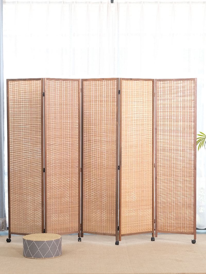 바퀴달린 파티션 대나무 접이식 공간분리 가벽 가림막 1.5m x 40cm (5단) - 상세 이미지 3