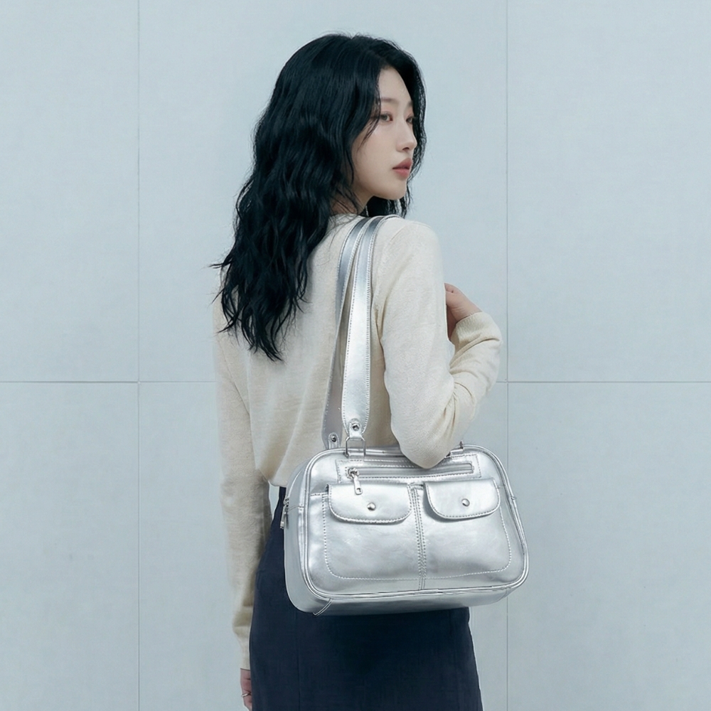 [먼슬리무드] 크로니클 데일리 숄더백 (2색상) 출근가방 보부상가방 실버 - 상세 이미지 3