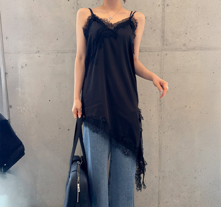 르안 새틴원피스 레이스 나시 레이어드 하객룩 뷔스티에 휴양지 봄 슬립 원피스 - 상세 이미지 2