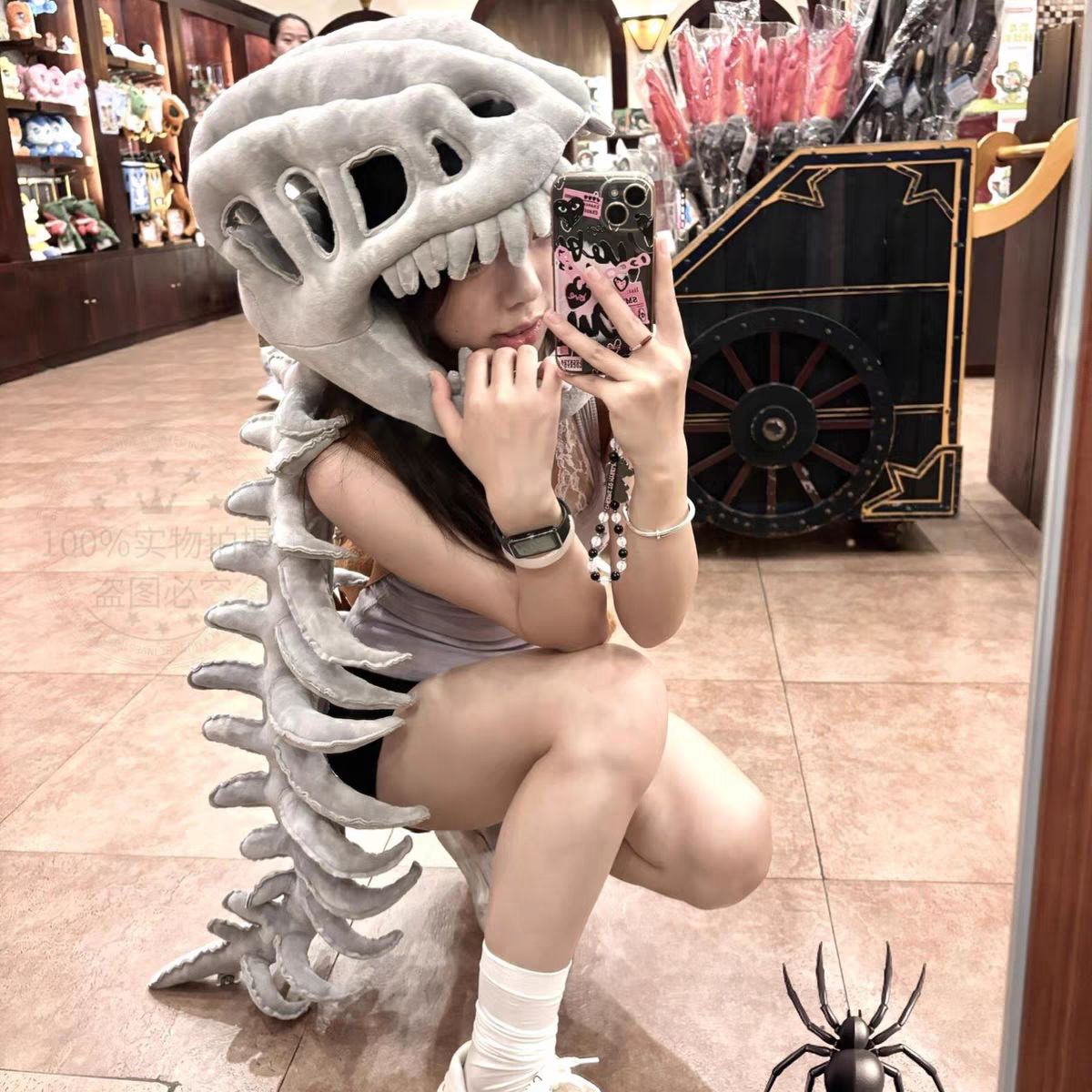 푹신한 뼈모자 공룡 스켈레톤 인형모자 파티용품 할로윈 코스프레 캐릭터 특이한 - 상세 이미지 3