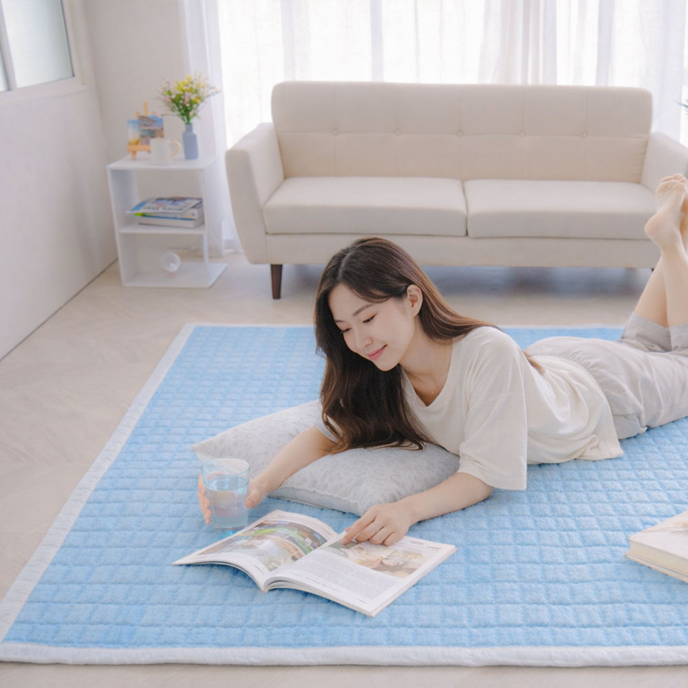 아르떼베딩 시원한 시어서커 워싱 여름 거실 매트 바닥 카펫트 패드 모던 블루 대형 이미지