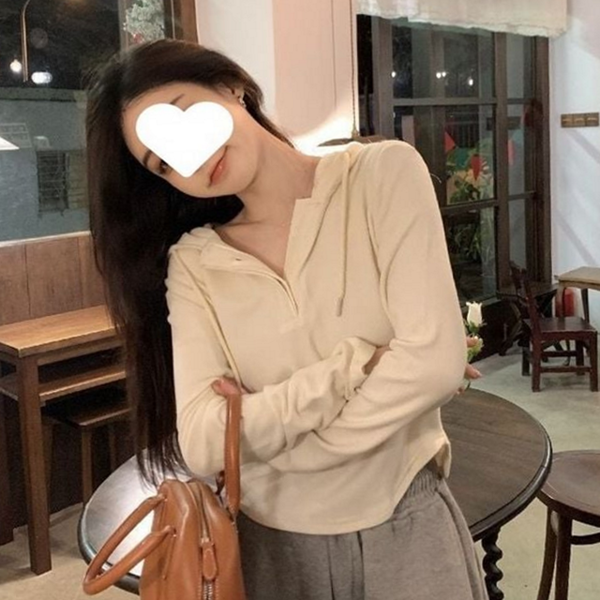 데일리 여성 긴 팔 후드 티 루즈핏 긴 팔 후드 캐주얼 단추 베이직 가을 - 상품 이미지