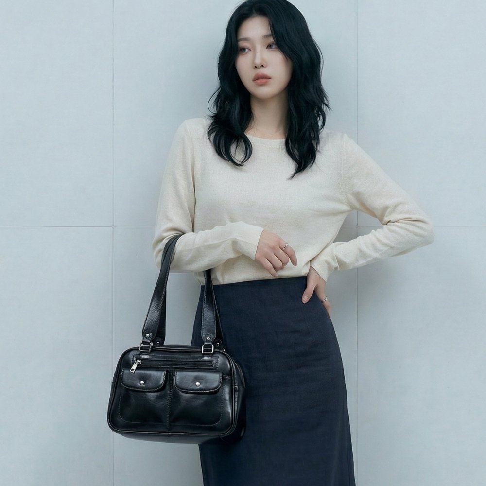 [먼슬리무드] 크로니클 데일리 숄더백 (2색상) 출근가방 보부상가방 블랙 이미지 3