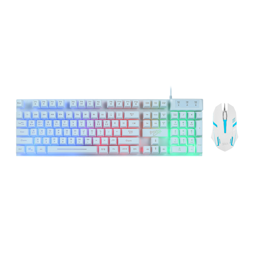 지클릭커 슈퍼히어로 GMK-200 레인보우 LED 게이밍 키보드 초경량 무소음 마우스 세트 그린 - 상세 이미지 3