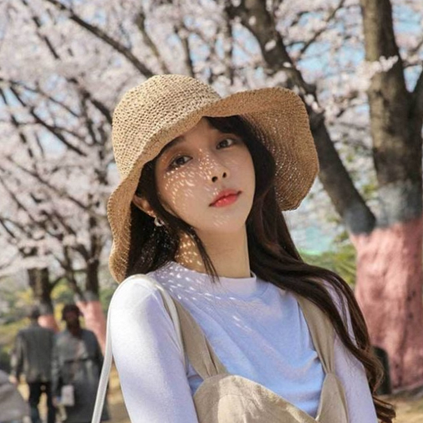 접이식 여름 모자 플로피 여성 밀짚 모자 바캉스 해변 와이어햇 버킷 챙 - 상품 이미지