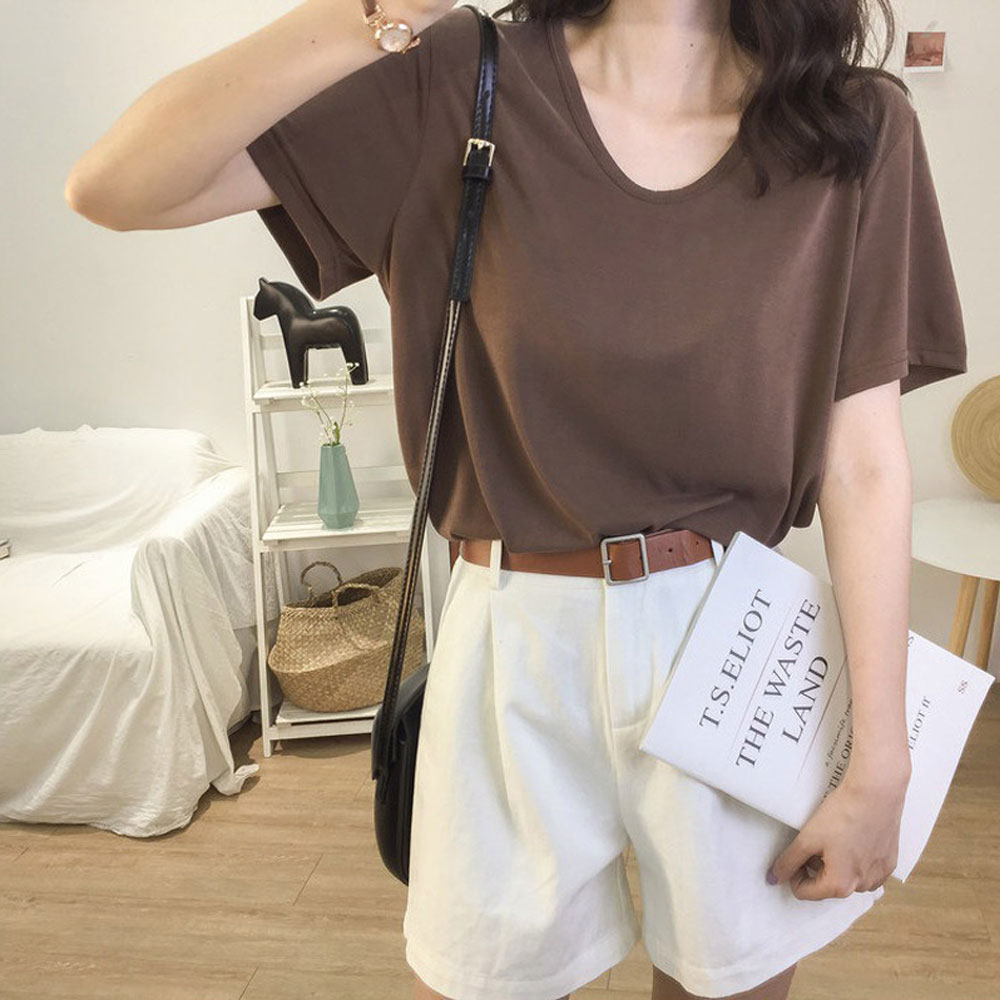 루즈핏 U넥 반팔 티셔츠 4color DK- 0024 여성 오버핏 여름 - 상품 이미지