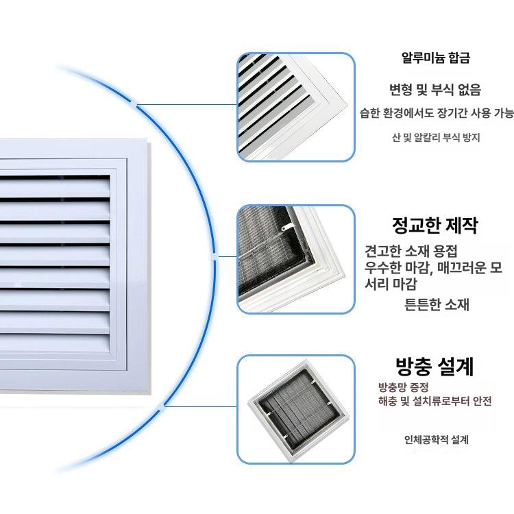 개폐형 환기창 메쉬 환풍구 외벽 통풍구 그릴창 환기구 고급형 내구성 강화 튼튼한 제품 - 상세 이미지 5