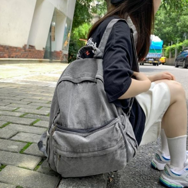 데일리 데님 백팩 캐주얼 여성 백팩 가벼운 나들이 가방 - 상품 이미지