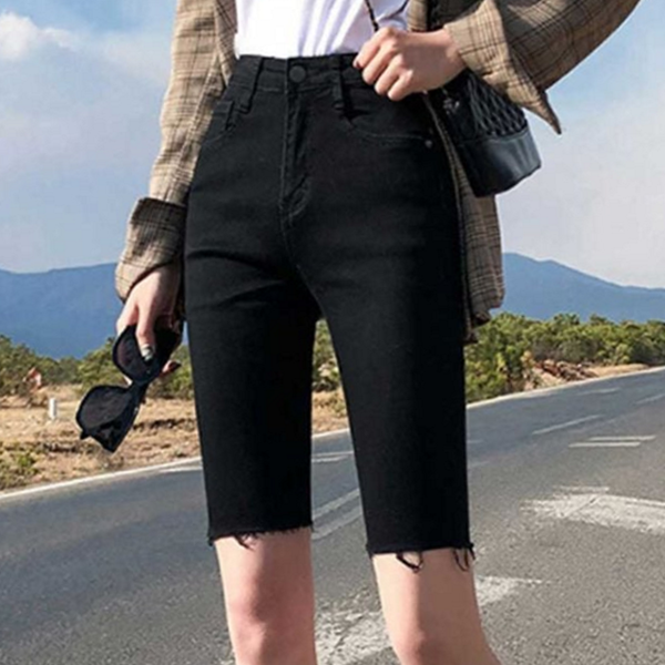 데일리 5부 반바지 스키니 여성 캐주얼 반바지 스판 여름 데님 블랙진 청바지 진 하이 - 상품 이미지