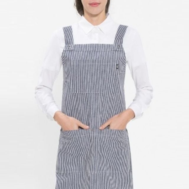 주방 줄무늬 화이트 H형 앞치마 네이비 공방 요리 - 상품 이미지