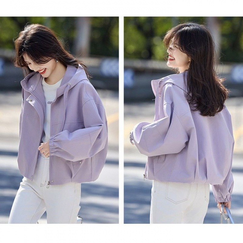여성 바람막이 자켓 루즈핏 경량 후드 지퍼 점퍼 여름 얇은 아우터 - 상세 이미지 3