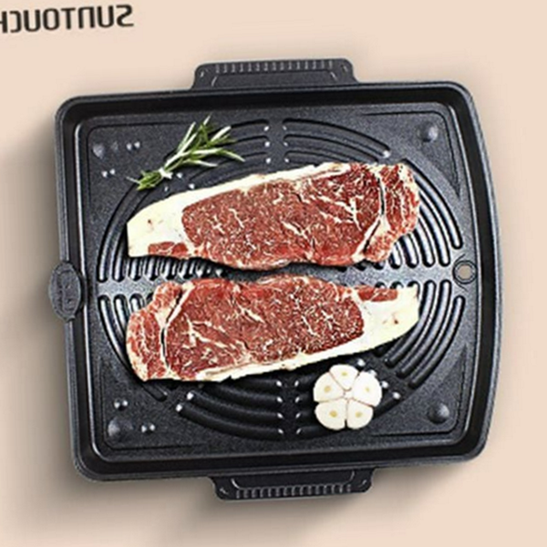 휴대용 캠핑 불판 바베큐 야외 불판 알루미늄 그릴 삼겹살 사각 코팅 고기 뚜껑 스테이크 솥 - 상품 이미지