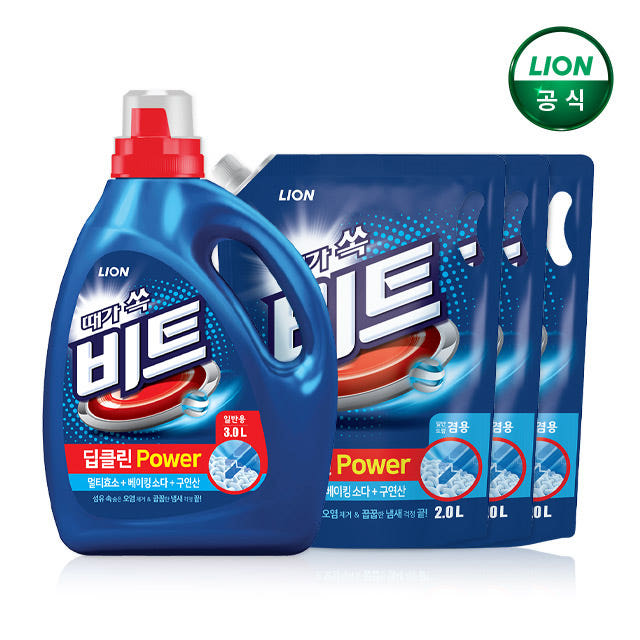 비트 딥클린 파워세탁 액체세제 3L 1개+2L 3개 가격 비교 라이온코리아 브랜드스토어 비트 딥클린 파워세탁 액체세제 3L 1개+2L 3개