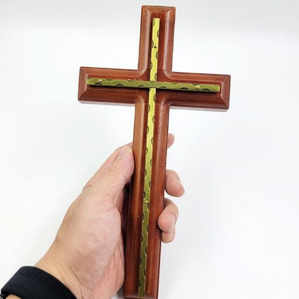 인테리어 벽걸이 원목 십자가 교회용 원목 황동 십자가 집들이선물 장식 - 상품 이미지