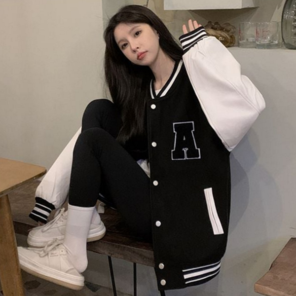 루즈핏 여성 야구 점퍼 스타디움 여성 오버핏 점퍼 간절기 데일리 아우터 바시티 캐주얼 가을 - 상품 이미지