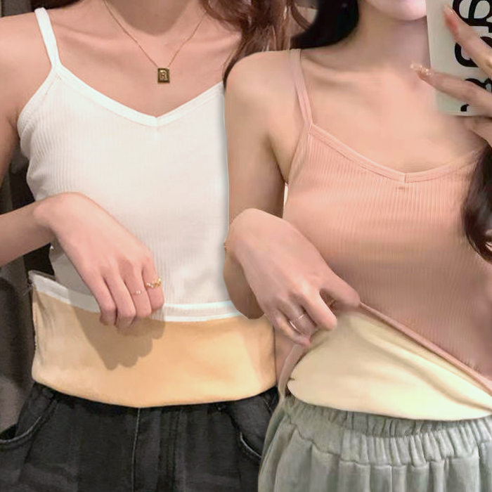 따뜻 방한템 융털 기모 끈나시 4color 이너웨어 교복 겨울나시 기모나시 민소매 스판 - 상품 이미지