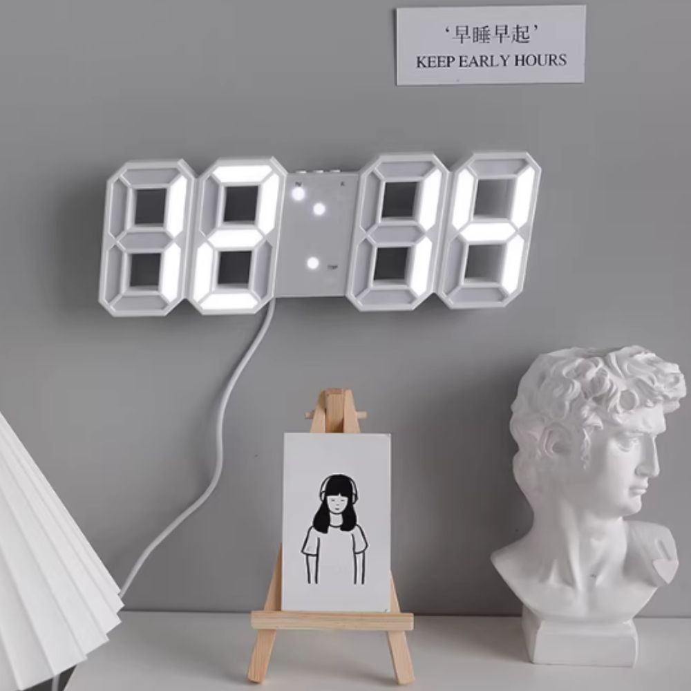 미러 효과 디스플레이 적용 LED 3D 전자 탁상 시계 대형 화면 큰화면 넓은 가독성 - 상품 이미지