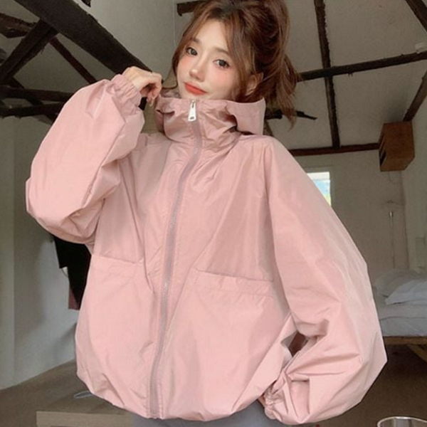 루즈핏 여성 후드 점퍼 바람막이 후드 점퍼 간절기 가을 - 상품 이미지