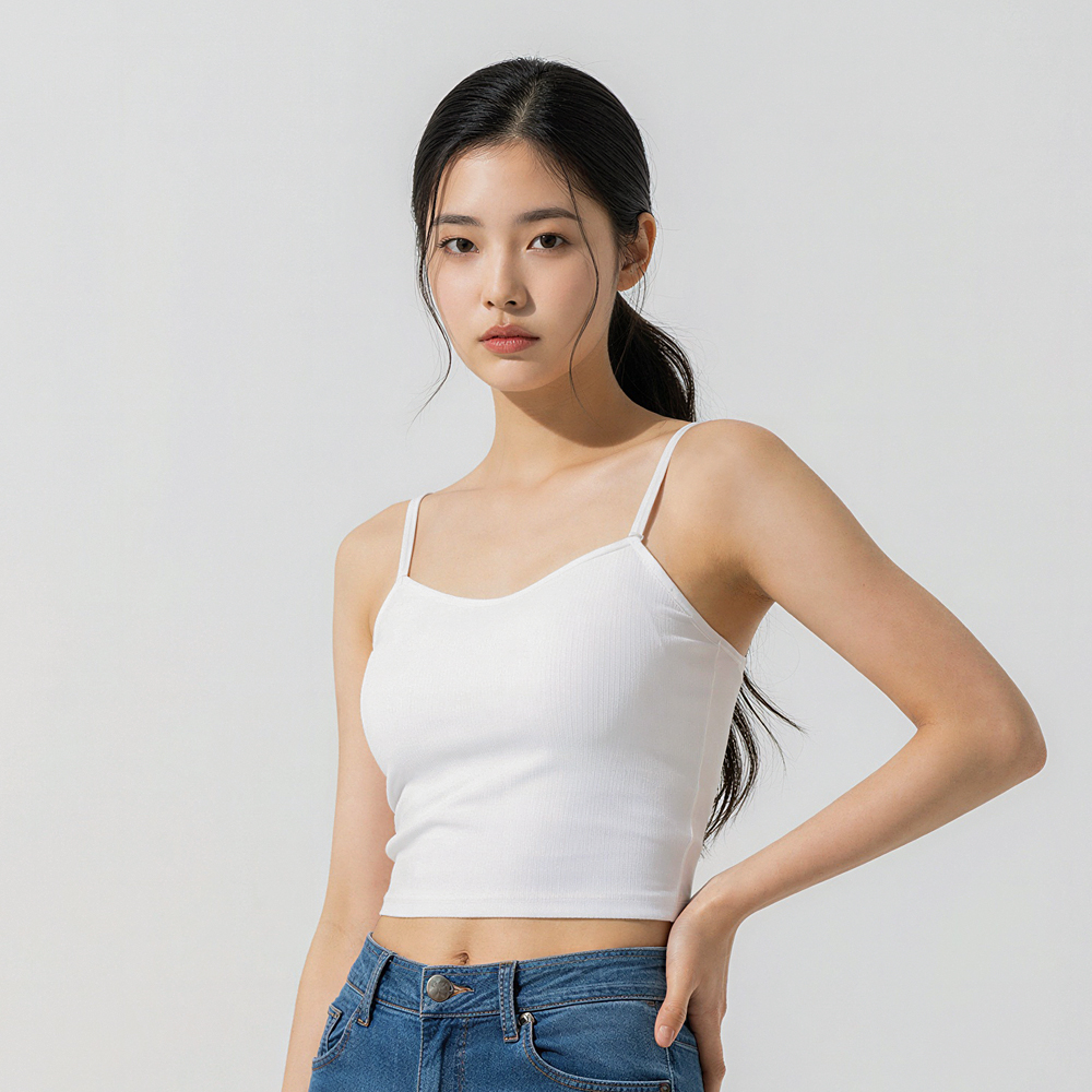 힙핑크 엣지 심리스 볼륨캡 크롭 끈 나시탑 (일체형패드) - 상품 이미지