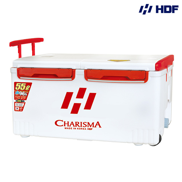 해동 카리스마 아이스박스 낚시쿨러 캐리어 바퀴형 대형 아박 캐리쿨러 55L, 화이트 RE(래드) - 상품 이미지