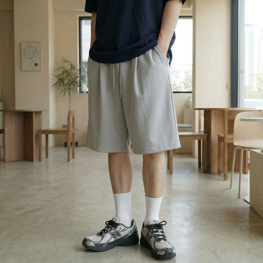 1+1 남자 7부 밴딩 와이드 반바지 피그먼트 워싱 버뮤다팬츠 - 상세 이미지 3