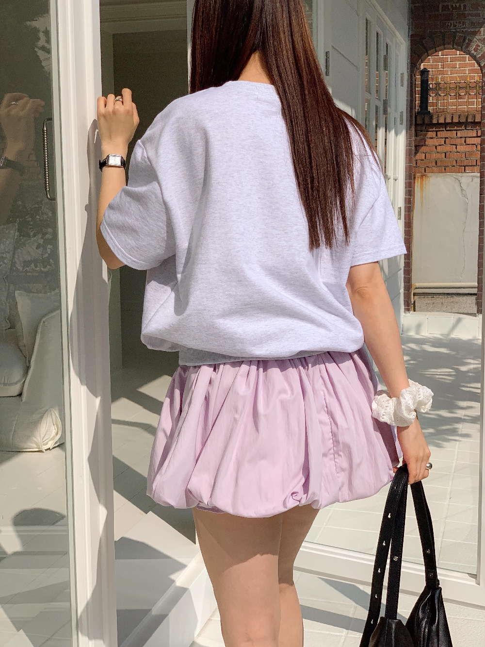여성반팔맨투맨 세미크롭맨투맨 덴타뎀블 자수 레터링 반팔 티셔츠 이미지 6