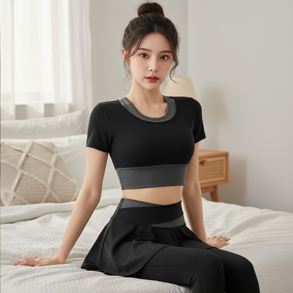 포체나 러닝 필라테스 요가 운동복 세트 SD- 260212 요가복 치마 레깅스 - 상품 이미지