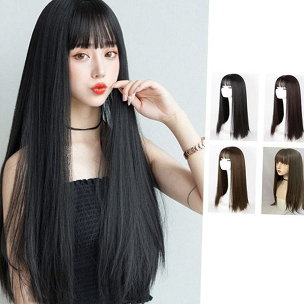 생머리 여성 통가발 데일리 통가발 앞머리 인조 가발 헤어 긴 머리 자연 스러운 - 상품 이미지