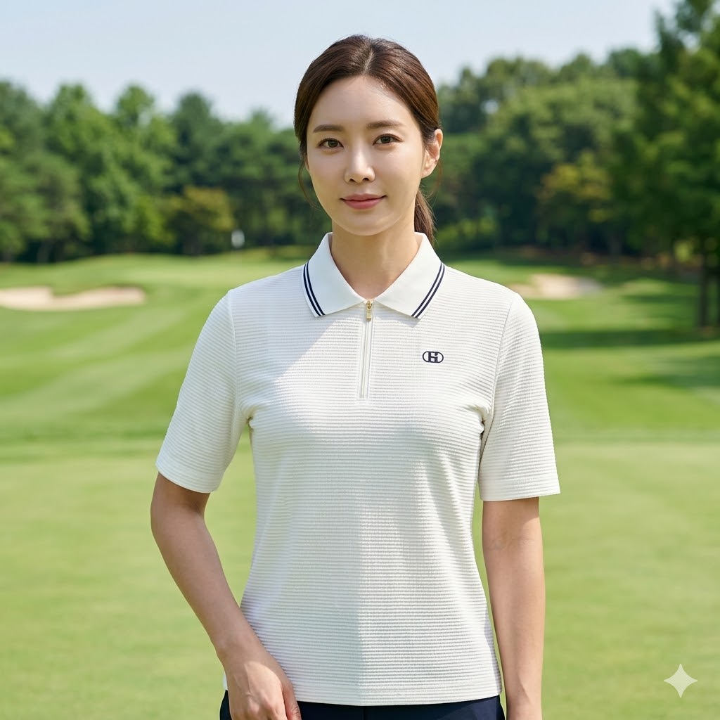 헤지스골프 여름 여성 골프웨어 스판 냉감 스윙 골프 카라 반팔티셔츠 - 상품 이미지