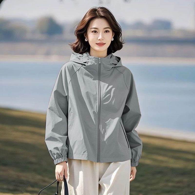 여성 루즈핏 후드 바람막이 점퍼 봄 가을 간절기 가벼운 아우터 - 상세 이미지 2