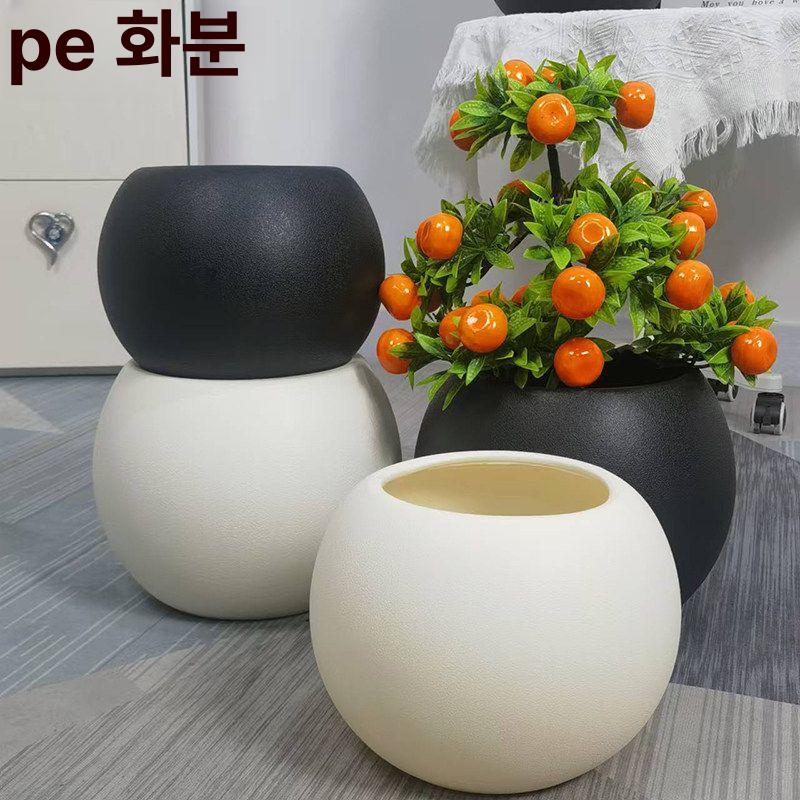 달항아리화분 대형 도자기 옹기 인테리어 화분 고급 분갈이 거실 블랙 23x22CM 고급형 - 상세 이미지 3