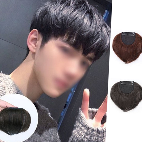 클립 부분 가발 인모 남성 부분 가발 앞머리 헤어 증모 - 상품 이미지