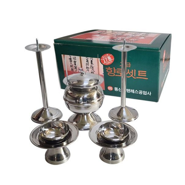 스테인레스 스텐 제기 촛대 제기 용품 불통 잔알 세트 스텐잔알 상차림 잔대 제사 차례 향로 - 상품 이미지