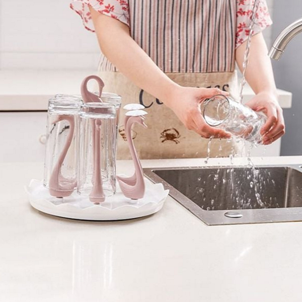 다용도 물컵 건조대 스완 건조대 주방용 물빠짐 컵걸이 6구 식기 컵 주방 보관대 컵꽂이 - 상품 이미지
