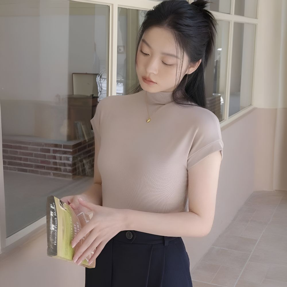 여성반폴라티 반목폴라티 스판반팔티셔츠 여름목티 무지티 - 상세 이미지 2