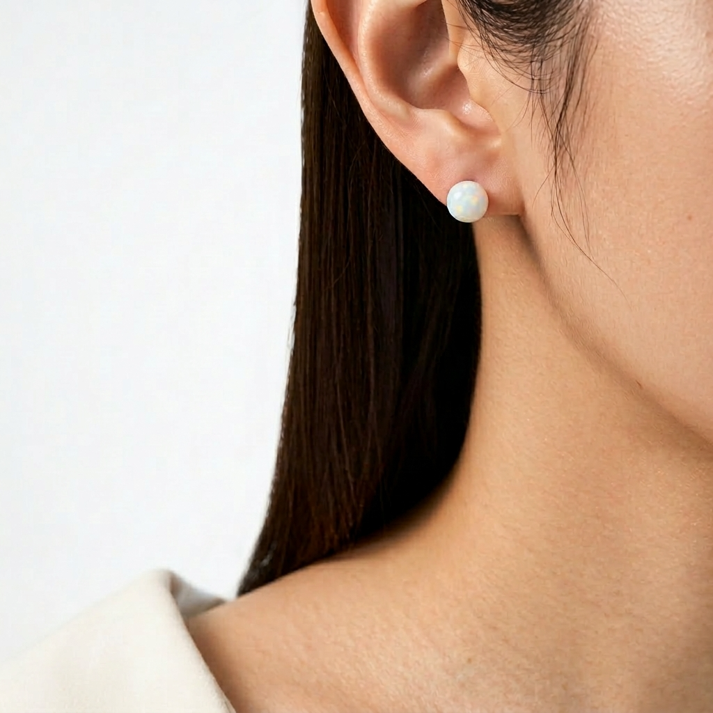 14k 8mm 합성오팔 귀걸이 OPPE0201 - 상세 이미지 2