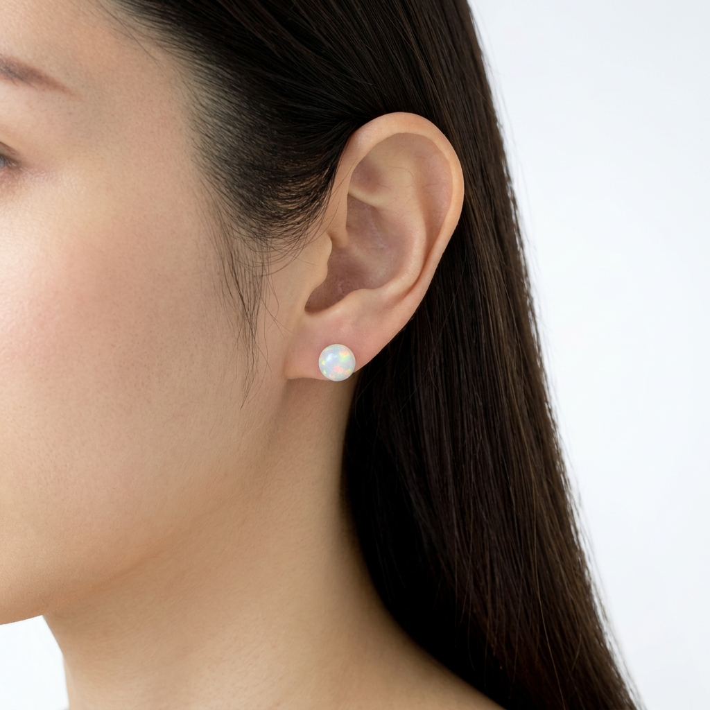 14k 8mm 합성오팔 귀걸이 OPPE0201 - 상세 이미지 4