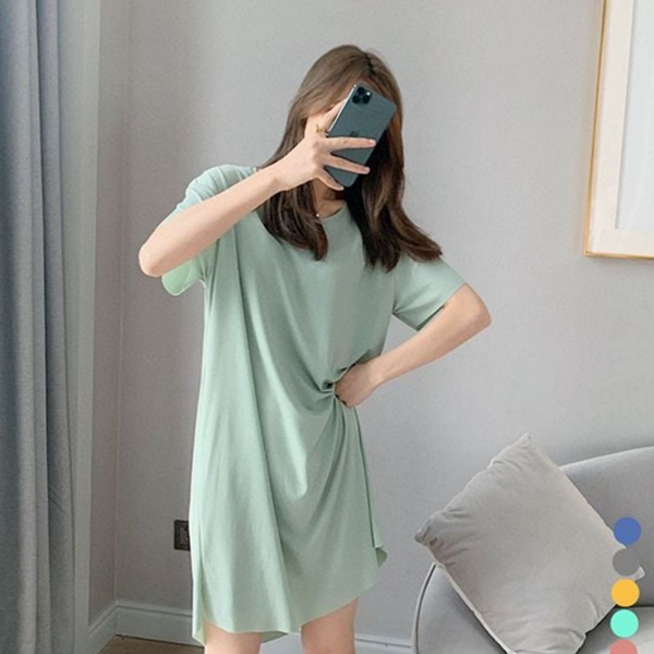 데일리 여성 원피스 빅사이즈 루즈핏 원피스 라운드 여름 미니 반팔 이지웨어 잠옷 웨어 편한 - 상품 이미지