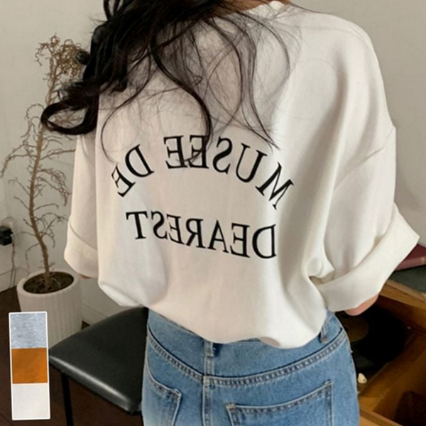 데일리 여성 반팔 티셔츠 루즈핏 여성 레터링 티셔츠 박시핏 여름 티 영문 라운드 넥 면 - 상품 이미지