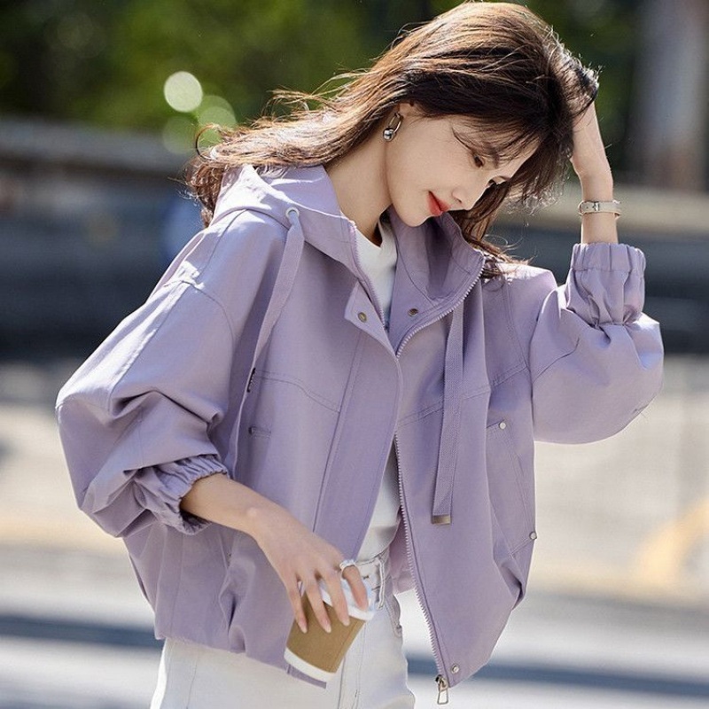 여성 바람막이 자켓 루즈핏 경량 후드 지퍼 점퍼 여름 얇은 아우터 - 상품 이미지