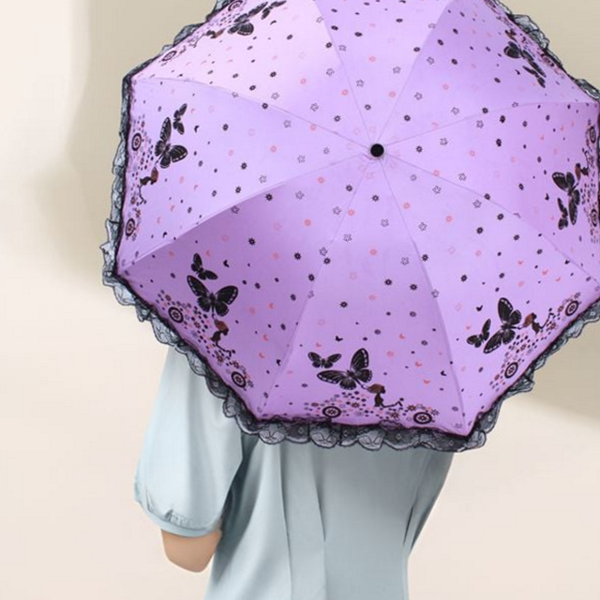 경량 여성 우산 3단 나비 레이스 우산 휴대용 암막 패턴 양산 양우산 접이식 자외선 차단 - 상품 이미지